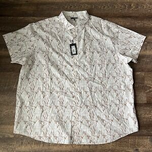 Murano Cotton Button Up Shirt Men's 4XT  White Multicolor Short Sleeve